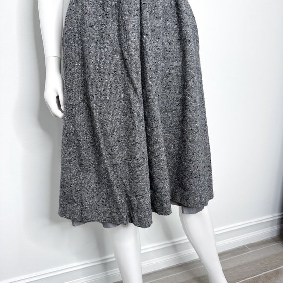Prophecy Vintage 90s Tweed Pleated Button Waist V Neck Fit & Flare Dress in Gray - Picture 8 of 16